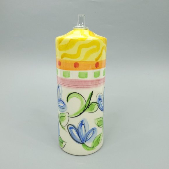 Vicki Carroll Pottery Ceramic Oil Lamp Vintage Yellow Blue White Floral Decor - Picture 7 of 12